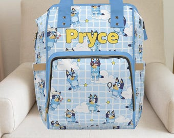 Mochila BlueyBluey, Regalo Bluey, Bolso cambiador para niño, Bolso cambiador personalizado, Regalo personalizado para bebé niño, Mochila para niño pequeño, Baby shower Bluey, Manta para bebé