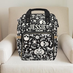 Halloween themed diaper bag,Gothic diaper bag,gothic,unisex diaper bag,Halloween baby shower,Halloween diaper bag,skull backpack
