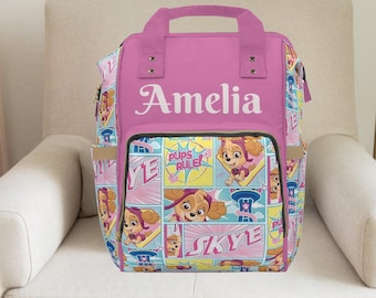スカイバックパック、スカイおむつバッグ、パウパトロール、パウパトロールベビーシャワー、女の子用おむつバッグ、カスタムおむつバッグ、ベビーブランケット、女の子用おむつバッグ、