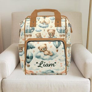 Teddy Bear Diaper Backpack: Personalized Baby Bag, Nursery Gift