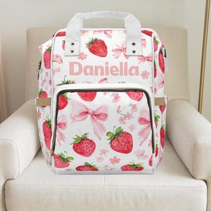 Fraise, Coquette, floral, bohème, sac à langer fille, sac à langer, sac à dos fille, sac à dos pour tout-petit, sac à dos pour toute petite fille, cadeau future maman