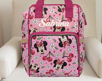 Minnie Mouse, Floral diaper bag,Minnie Mouse Backpack,Minnie Mouse Nursery,Minnie Mouse Baby shower,Baby girl diaper bag,Custom diaper bag