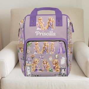 Rapunzel,Rapunzel, Backpack,Girl diaper bag,Custom diaper bag, Baby girl diaper bag ,Disney princess,Girl Backpack ,Tangeled baby shower, With  Custom Name