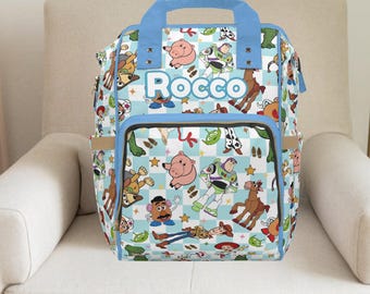 トイストーリー、トイストーリーバックパック、ウッディ、バズライトイヤー、ジェシートイストーリー、男の子用おむつバッグ、カスタムおむつバッグ、ベビーブランケット、初めてのお母さんへのギフト、