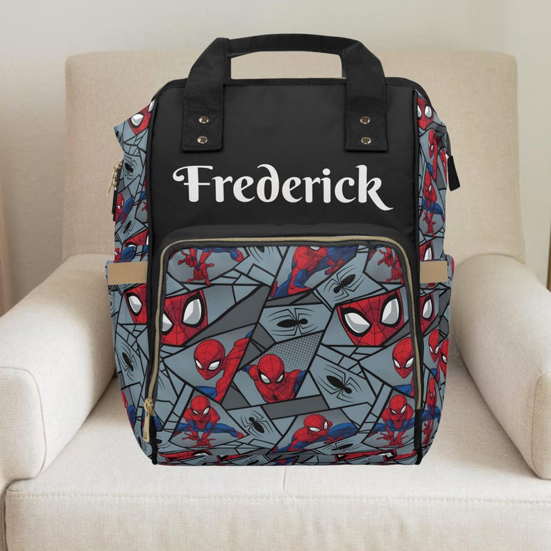 Spinne Rucksack,Spiderman,Spiderman Geschenk,Junge Windel Tasche, Benutzerdefinierte Wickeltasche, Baby Junge Geschenk personalisiert, Baby Decke, Kleinkind Rucksack Black