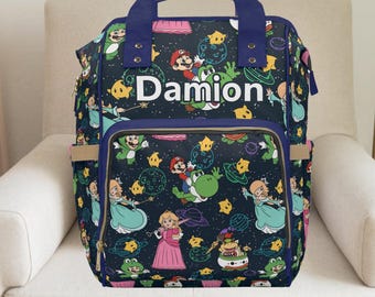 Mario & Friends,Boy diaper bag,Custom diaper bag,Boy backpack,Gamer Backpack,Baby Blanket,Gamer baby shower
