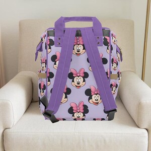 Minnie Mouse, Bolsa de pañales, Bolsa de pañales personalizada, Bolsa de pañales para niña, Disney, Mochila para bebé, Regalos Disney, Regalos para nuevas mamás, Regalos para futuras mamás. imagen 2