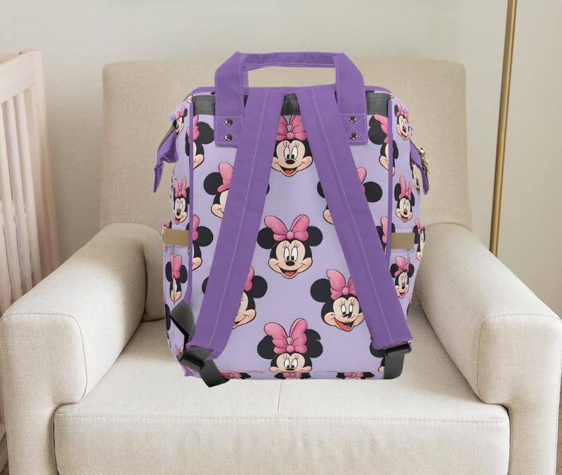 Minnie Mouse, Bolsa de pañales, Bolsa de pañales personalizada, Bolsa de pañales para niña, Disney, Mochila para bebé, Regalos Disney, Regalos para nuevas mamás, Regalos para futuras mamás. imagen 2