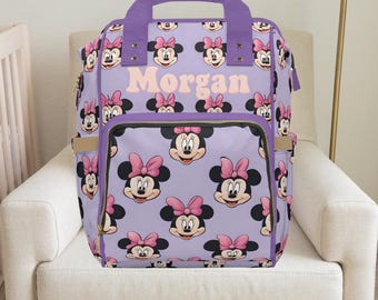 Minnie Mouse, luiertas, aangepaste luiertas, luiertas voor meisjes, Disney, peuterrugzak, Disney-cadeaus, cadeaus kersverse moeder, cadeaus aanstaande moeder.