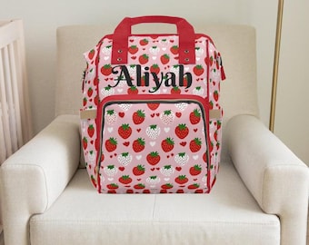 Fresa, Bolsa de pañales, Bolsa de pañales personalizada, Bolsa de pañales para niña, Baby shower, Regalos para baby shower, Baby shower de niña, Regalo para nueva mamá, Regalo para futura mamá