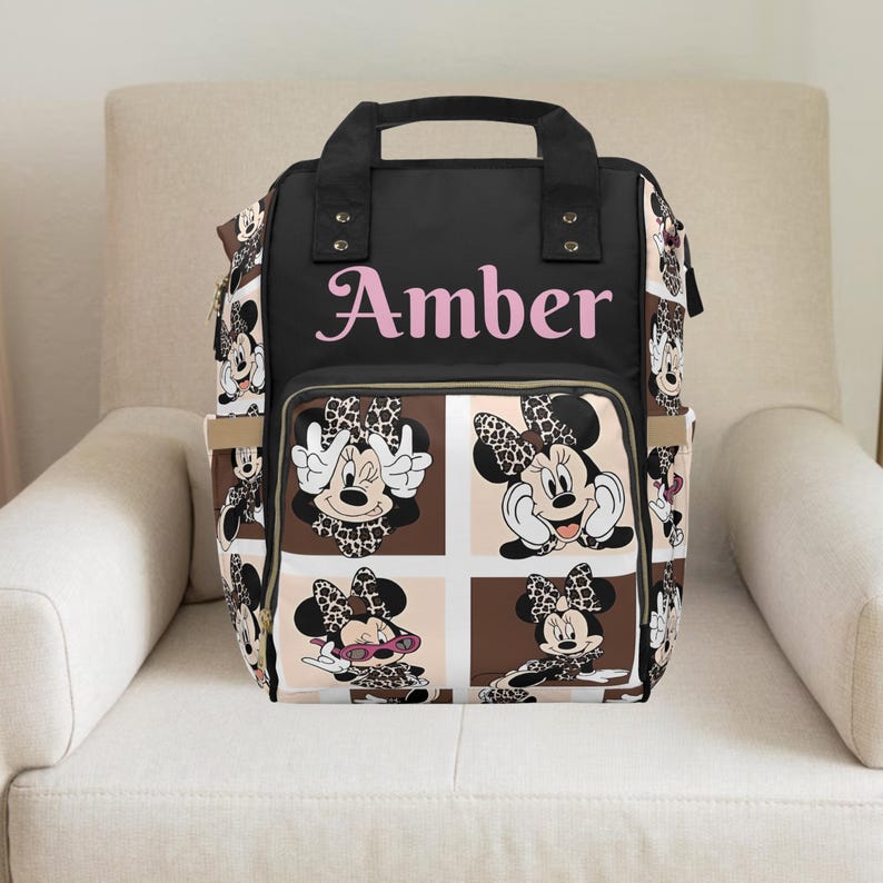 Minnie Mouse,Cheetah print backpack,cheetah print diaper bag Disney,girl diaper bag,custom diaper bag,Minnie mouse baby shower Black