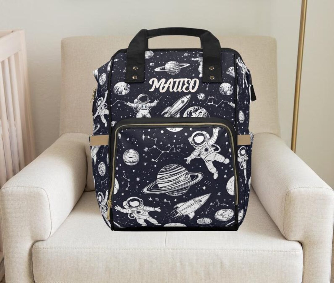 Diaper Backpack With Insulated Bottle Pocket - Bats Shadow Print, Baby Essentials Organizer With Stroller Straps