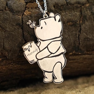 Pooh Necklace, Silver Pooh Jewelry, Winnie The Pooh, Gift for Kids, Cute Silver Necklace, Pooh Gifts, Silver Cartoon Necklace, Birthday Gift