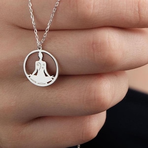Collar de plata con ohmios, dije de disco Aum, colgante de yoga, meditación, símbolo espiritual de yoga, regalo de entrenador de yoga