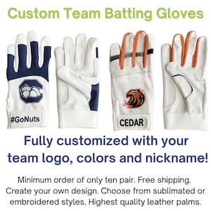 Custom Baseball and Softball Batting Gloves, Personalized Batting Gloves, Design Your Own Batting Gloves, Team Batting Gloves with Logo
