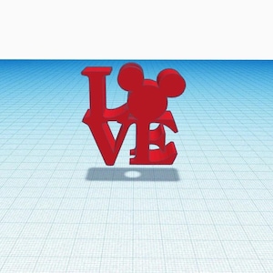 Può includere: Parola LOVE in plastica rossa 3D con una testa di Topolino rossa al centro della O.