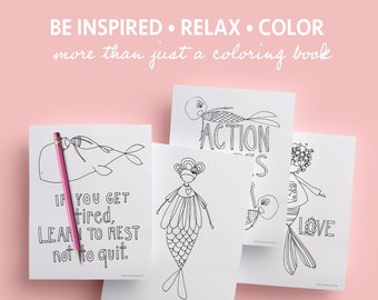 Printable Mermaid Coloring Book Download for Kids and Adults, Screen Free Travel Activity for Kids, Inspirational Quick Coloring Pages