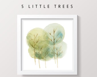 Woodland forest watercolor tree print for nature lovers, minimalist watercolor artwork wall decor, nature themed nursery art