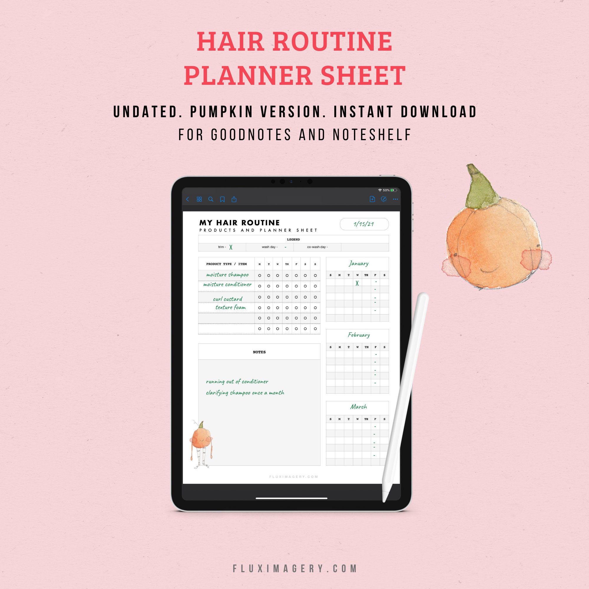 Hair Routine Planner Sheet Digital Planner Pumpkin iPad | Etsy