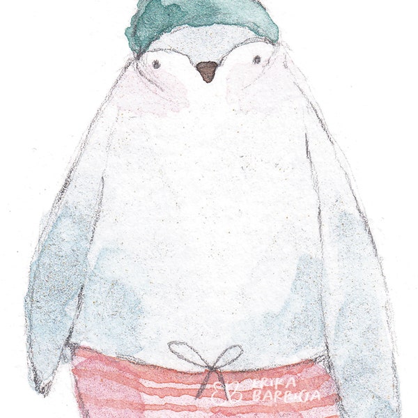 Pool-Party-Vogel Nr. 6 Aquarell Kunstdrucke für Strandhaus, Hipster Outfit, Meer Thema Strand Illustration Kunstwerk, Hipster Outfit