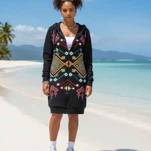 Boho Chic Geometrische Reißverschluss Strickjacke, Tribal Jacke