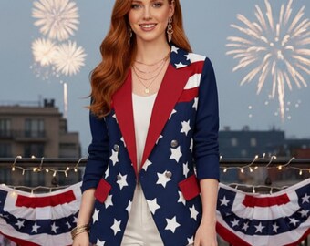 Blazer cruzado con la bandera estadounidense y sus estrellas – Colección de ropa patriótica