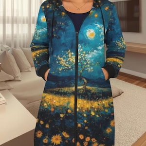 Van Gogh Starry Night Fashion Set Handbag | Artistic Floral Zip-Up Jacket, Evergreen Jacket Coat,Spring Clothing