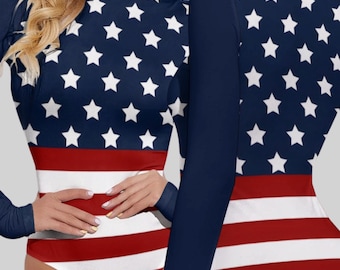 American Flag Sleeveless Blazer Vest, Patriotic Stars Stripes Patriotic Outfit