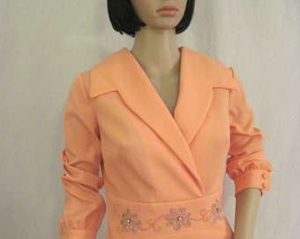 1970's PEACH Polyester DRESS Semi Formal Size small