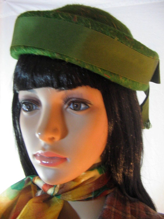 1940's Green Wool FELT School Girl HAT by Henry Po