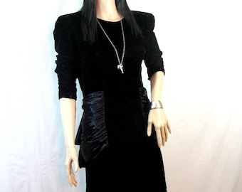 BLACK VELVET  DRESS Patty O'Neil disco party gothic satin glamour wiggle size 10