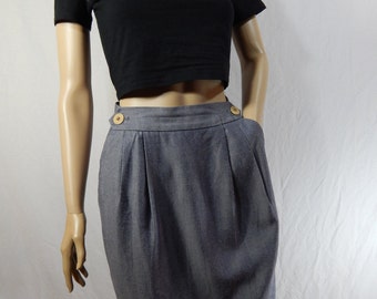 1980's Blue Grey PENCIL SKIRT Size 6 small