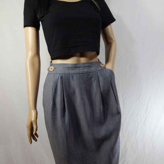 1980's Blue Grey PENCIL SKIRT Size 6 small - image 1