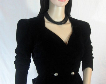 80's BLACK VELVET JACKET with Bow by Samantha Black