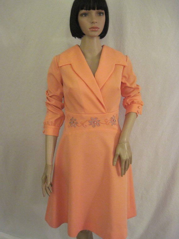 1970's PEACH Polyester DRESS Semi Formal Size sma… - image 4