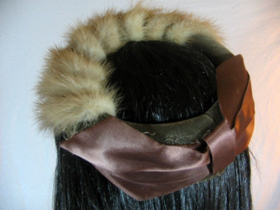 1940\'s Mink Fascinator with Satin Bow Beautiful Vintage Mink Fascinator Hat , Big Bow and Dainty  main image 2