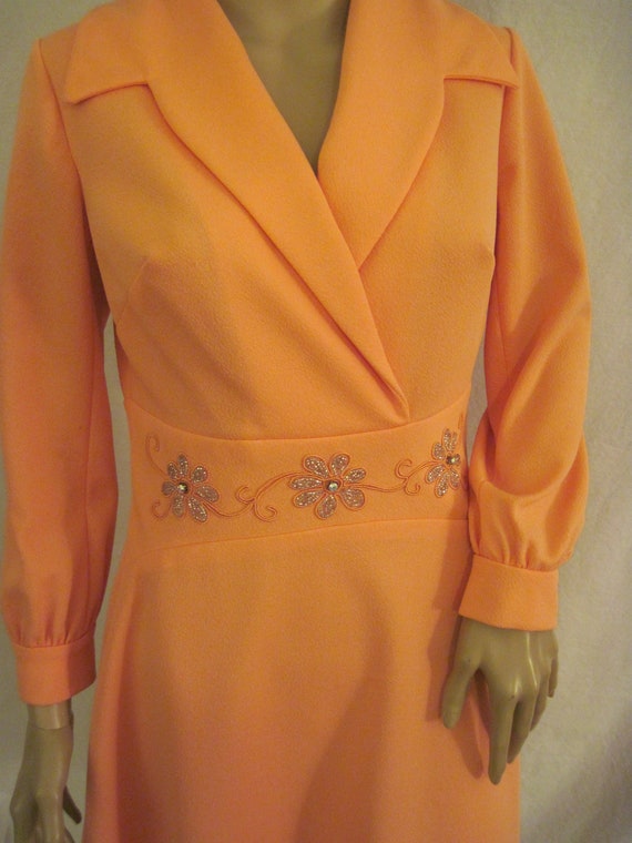 1970's PEACH Polyester DRESS Semi Formal Size sma… - image 2