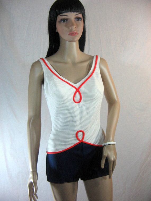 50's 60's VINTAGE NAUTICAL SWIMSUIT by Bobby Len O