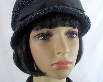 1940's CLOCHE HAT Navy Blue Made in the USA size 22