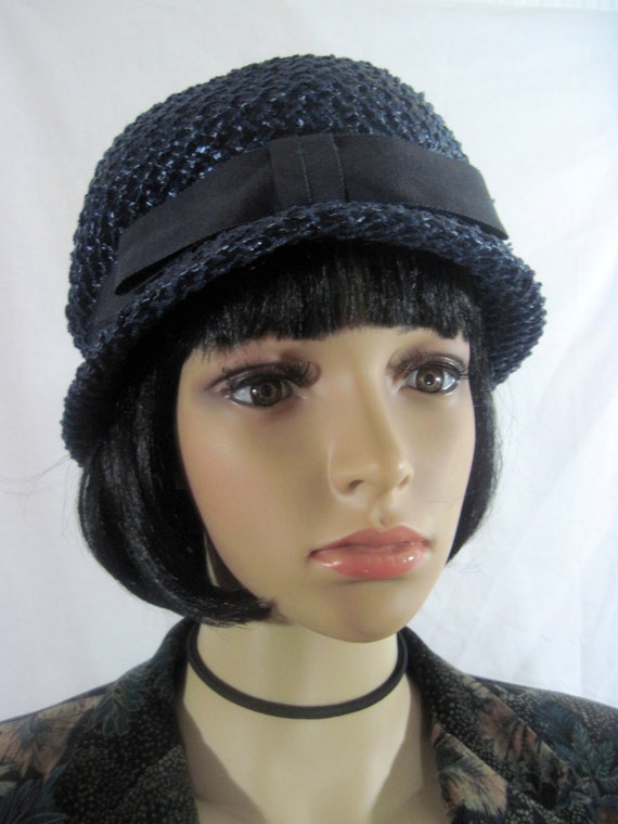 1940's CLOCHE HAT Navy Blue Made in the USA size … - image 1