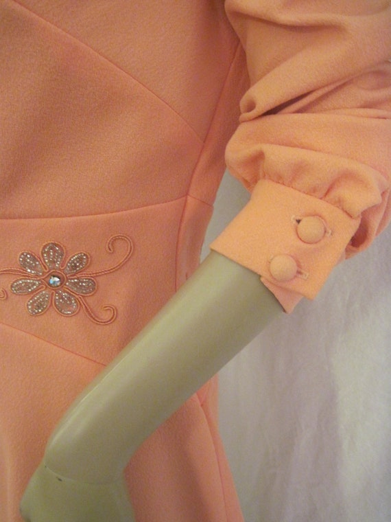 1970's PEACH Polyester DRESS Semi Formal Size sma… - image 6