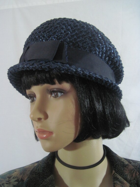 1940's CLOCHE HAT Navy Blue Made in the USA size … - image 3