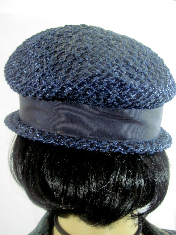 1940's CLOCHE HAT Navy Blue Made in the USA size … - image 5