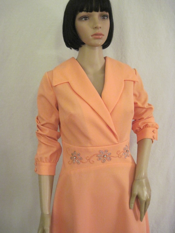 1970's PEACH Polyester DRESS Semi Formal Size sma… - image 1