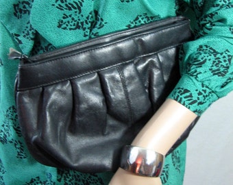80s BLACK CLUTCH purse handbag disco glam