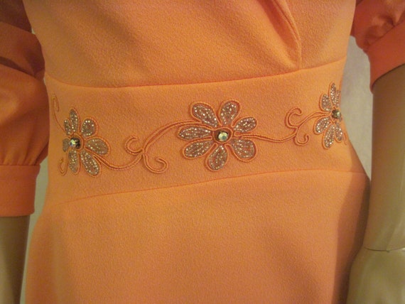 1970's PEACH Polyester DRESS Semi Formal Size sma… - image 5