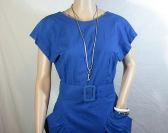 80's Royal Blue DRESS by Melodie Brooke made in the USA size 9 medium