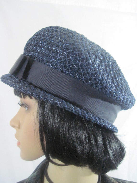 1940's CLOCHE HAT Navy Blue Made in the USA size … - image 4