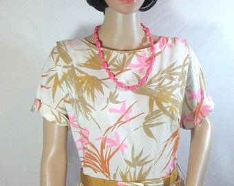 1950's Pink and Tan FLORAL DRESS medium slouch bust