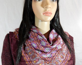 1960's Burgandy Paisely SILK SCARF by ECHO
